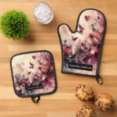 Romantische keuken: Abstracte harten Ovenwant & Pannenlap Set (Top down)