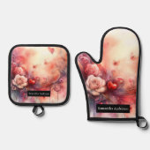 Romantische keuken: Abstracte harten Ovenwant & Pannenlap Set (Voorkant)