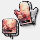 Romantische keuken: Abstracte harten Ovenwant & Pannenlap Set (Voorkant / Achterkant)