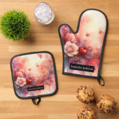 Romantische keuken: Abstracte harten Ovenwant & Pannenlap Set (Top down)