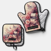 Romantische keuken: Abstracte harten pianomuziek Ovenwant & Pannenlap Set (Voorkant / Achterkant)