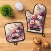 Romantische keuken: Abstracte harten pianomuziek Ovenwant & Pannenlap Set (Top down)