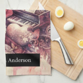 Romantische keuken: Abstracte harten pianomuziek Theedoek (Quarter Fold)