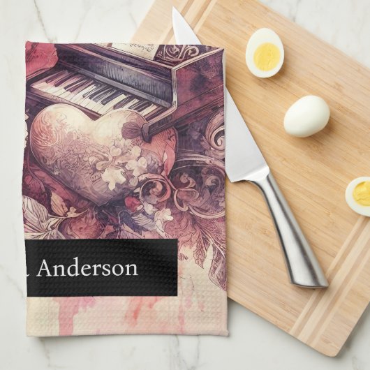 Romantische keuken: Abstracte harten pianomuziek Theedoek (Quarter Fold)