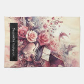 Romantische keuken: Abstracte harten pianomuziek Theedoek (Horizontaal)