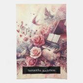 Romantische keuken: Abstracte harten pianomuziek Theedoek (Verticaal)