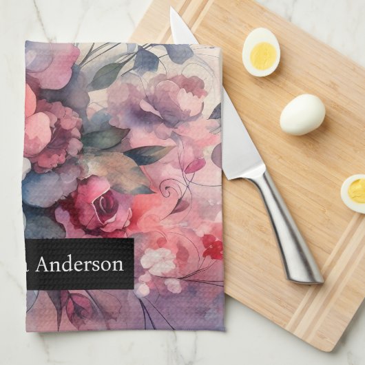 Romantische keuken: Abstracte harten Rozen Theedoek (Quarter Fold)