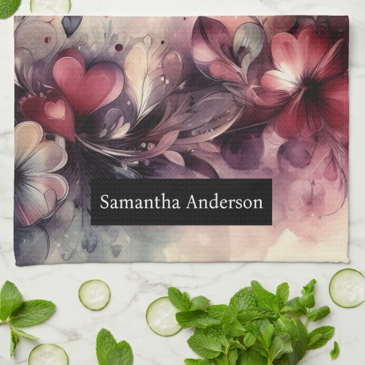 Romantische keuken: Abstracte harten vlinders Theedoek (Gevouwen)