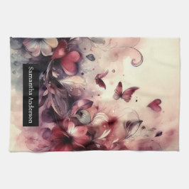 Romantische keuken: Abstracte harten vlinders Theedoek