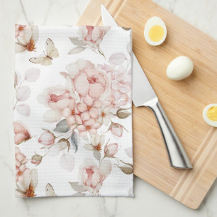 Romantische keukenhanddoek met bloemenpatroon
