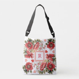Romantische klaprozen en harten aangepast monogram crossbody tas
