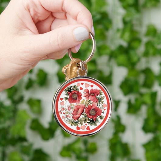 Romantische  Klaprozen en Harten Sleutelhanger (Hand)