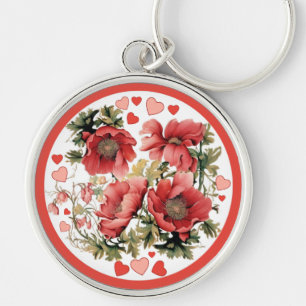 Romantische  Klaprozen en Harten Sleutelhanger