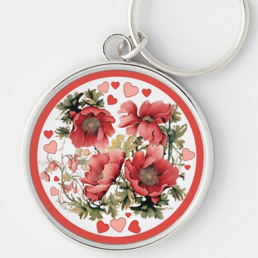 Romantische  Klaprozen en Harten Sleutelhanger (Voorkant)