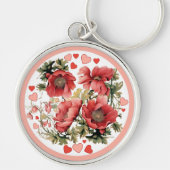 Romantische  Klaprozen en Harten Sleutelhanger (Voorkant)