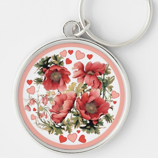 Romantische  Klaprozen en Harten Sleutelhanger (Voorkant)
