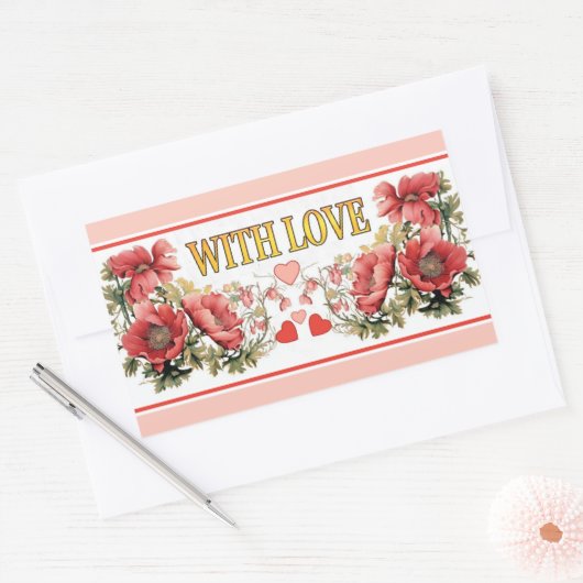 Romantische Klaprozen en Harten Sticker (Envelop)