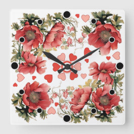 Romantische  Klaprozen en Harten Vierkante Klok
