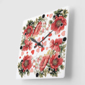 Romantische  Klaprozen en Harten Vierkante Klok (Hoek)