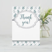 Romantische Klasse Blauw & Grijs Bloemmotief Bedankkaart (Staand voorkant)