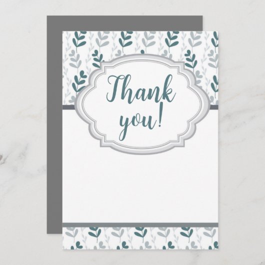 Romantische Klasse Blauw & Grijs Bloemmotief Bedankkaart (Voorkant / Achterkant)