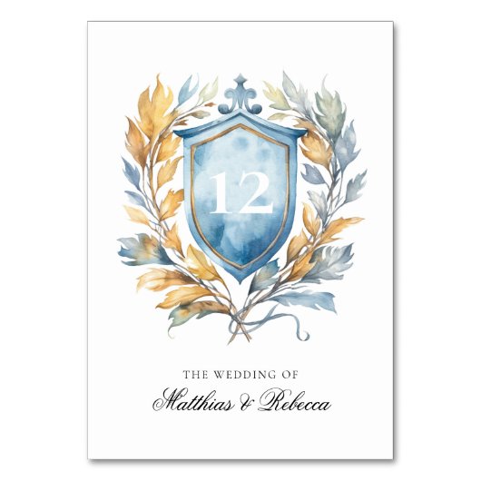Romantische klassieke blauwe monogram wapenschild  kaart (Voorkant)