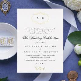 romantische klassieke echt gouden omrande monogram folie uitnodiging