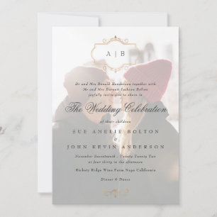 romantische klassieke gouden kam monogram Foto bru Kaart