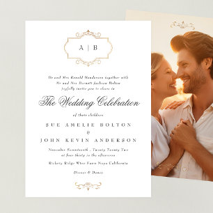 romantische klassieke gouden kam monogram Foto bru Kaart
