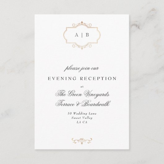 romantische klassieke gouden monogram bruiloft informatiekaartje (Voorkant)