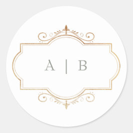 romantische klassieke gouden monogram salie groene ronde sticker