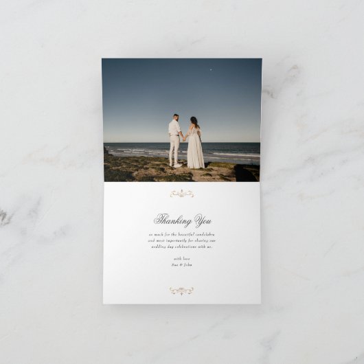 romantische klassieke goudmonogram bruiloft bedankkaart (Binnen)