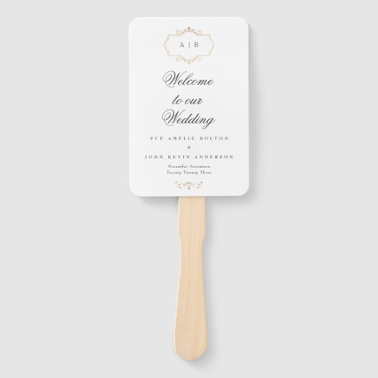 romantische klassieke goudmonogram bruiloft handwaaier (Voorkant)