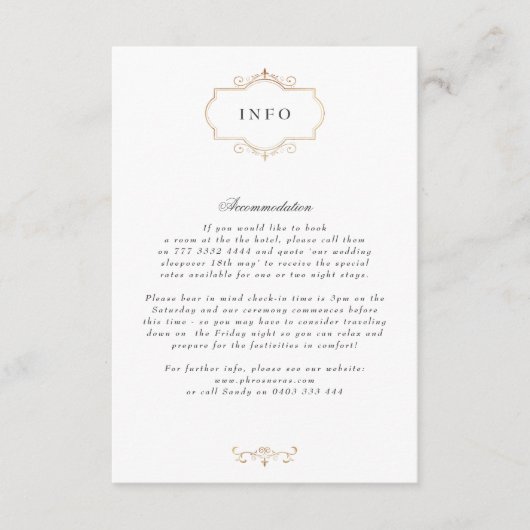 romantische klassieke goudmonogram bruiloft informatiekaartje (Voorkant)