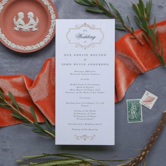 romantische klassieke goudmonogram bruiloft programmakaart