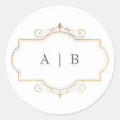 romantische klassieke goudmonogram bruiloft ronde sticker (Voorkant)