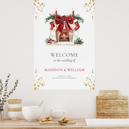 Romantische klassieke kerstbruiloft welkomstbord poster (Keuken)