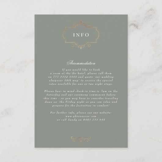 romantische klassieke salie groen goud monogram br informatiekaartje (Voorkant)