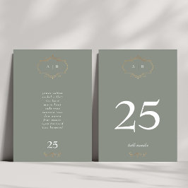 romantische klassieke salie groen goud monogram br kaart