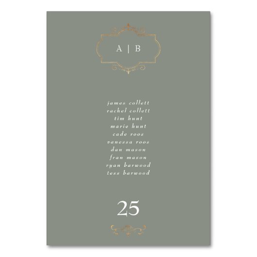 romantische klassieke salie groen goud monogram br kaart (Achterkant)