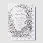 Romantische klassieke zwarte bloemenkrans bruiloft vellum uitnodigingen