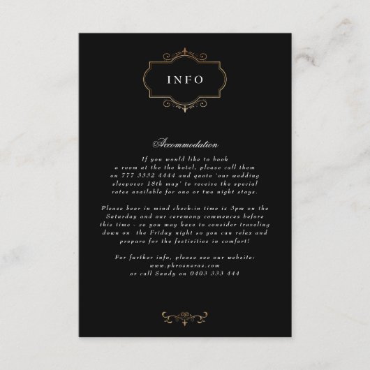 romantische klassieker zwart wit goud monogram bru informatiekaartje (Voorkant)