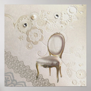 romantische kleine kroonluchter Rococo-stoel parij Poster