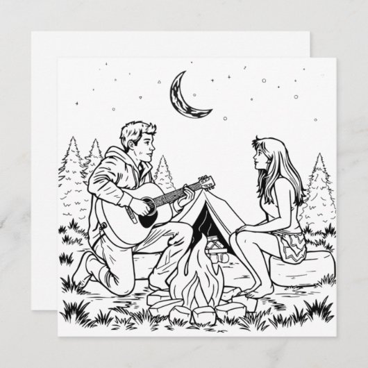 Romantische Kleurplaat | Koppel Kamperen (Voorkant / Achterkant)