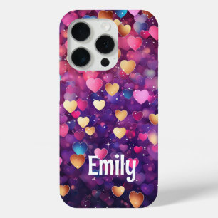 Romantische Kleurrijke Harten Naam Roze Paars Goud iPhone 15 Pro Case
