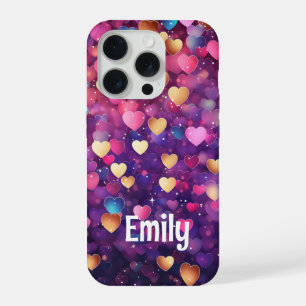 Romantische Kleurrijke Harten Naam Roze Paars Goud iPhone 15 Pro Case