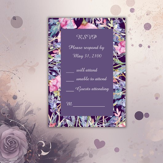 romantische kleurrijke wilde bloem groen bruiloft  RSVP kaartje