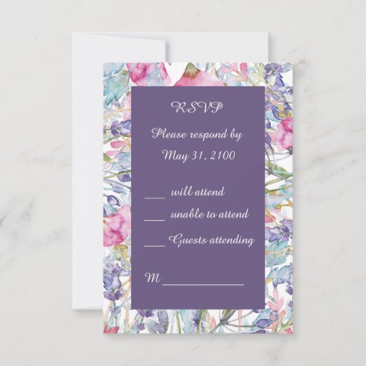 romantische kleurrijke wilde bloem groen bruiloft  RSVP kaartje (Voorkant)