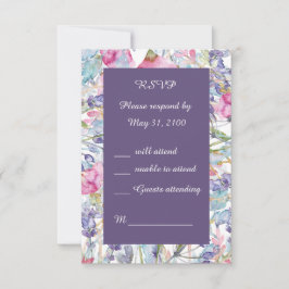 romantische kleurrijke wilde bloem groen bruiloft  RSVP kaartje