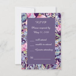 romantische kleurrijke wilde bloem groen bruiloft  RSVP kaartje